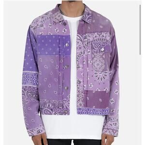 MNML Mens Purple Paisley Bandana Trucker Cropped Street Cotton Button Shirt XS